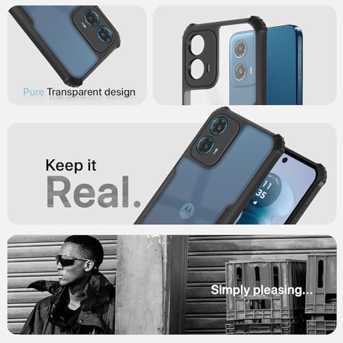 Image of Outlouders Back Cover for Motorola Moto G34 / G45 5G| Ultra Hybrid Transparent | Full Camera Protection | Raised Edge | Crystal Clear Bumper Case(Black)