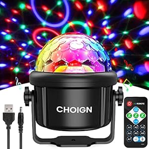 Disco Lights, 7 Colour Lighting Music-Sensing Party Lights, 360°Rotation Disco Ball Lights with Remote Control, USB…
