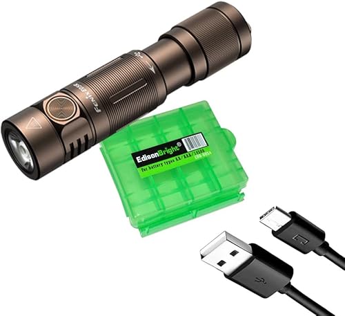 Miniatura 10 de EdisonBright Fenix E05R 400 lúmenes USB recargable EDC llavero linterna cable de carga estuche de transporte (negro)