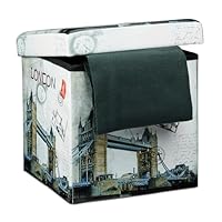 Relaxdays poef met opbergruimte, opvouwbare hocker, kunstleer, tijger print, 38 cm hoog, deksel, als voetenbankje, beige