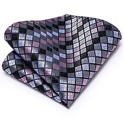 Hi-Tie Mens Plaid Ties Classic Paisley Necktie with Handkerchief Cufflinks Set Business Stripe Tie