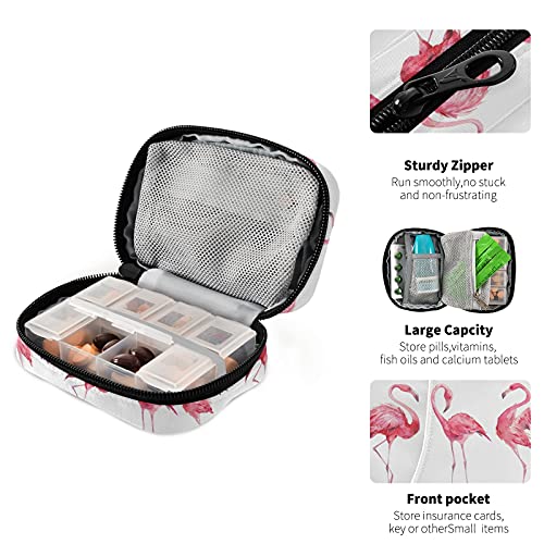 Image of Naanle Watercolor Flamingos Pill Box 7 Day Pill Case Travel Pill Organizer Bag with Zipper Portable Weekly Case Compact Size for Vitamin Supplement Holder