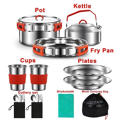 Camping-Cooking-SetCamping-Cookware-Mess-Kit304-Stainless-Steel-Camping-Pot-and-Pan-Set-with-Kettle-Cups-Plates-Forks-Knives-Spoons-for-Camping-Picnic-RVs-for-2-People