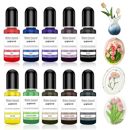 SHOPPGO Colorante, Pigmento a Base de Agua, Pigmentos Colorantes para Yeso de Hormigón, Cerámica, Cemento, Coloración de Yeso, Producción de Bricolaje, 10ml * 10 Piezas