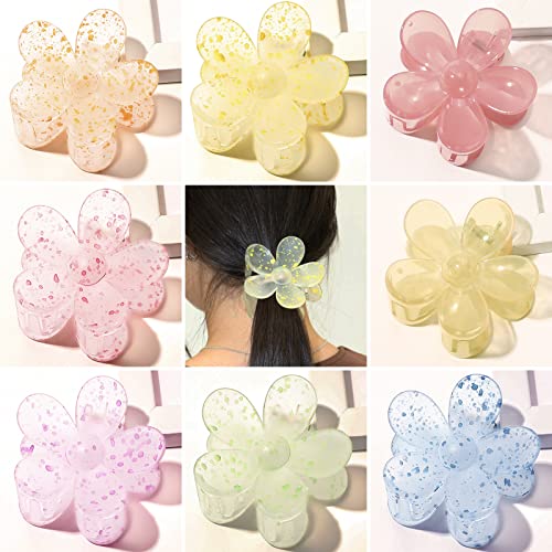 Hair Claw Clips Flower Hair Clips 8Pcs Cute Hair Clip Daisy Hair Clips Big Claw Clip Strong Hold Jaw Clip Barrettes Large Hair Clamps Thin Hair Accessories Thick Hair For Women Girls Gifts 8 Colors #TOP6