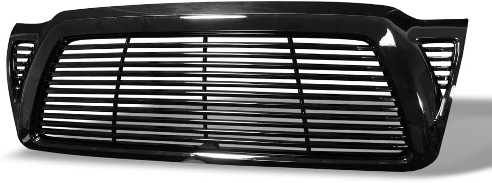Glossy Black Horizontal Front Hood Bumper Grill Grille Guard ABS Compatible With 05-11 Toyota Tacoma