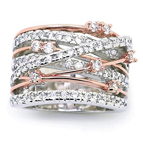AZQ 925 Sterling Silver Shining white/Rose gold X Criss Cross Ring Cubic Zirconia Promise Rings CZ Love Cross Knot Ring Engagement Wedding Band Ring for Women (US Code 6)