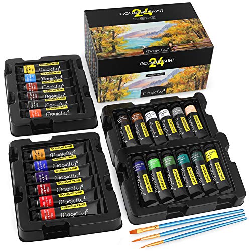 Magicfly 24 Colors Gouache Paint, Gouache Tubes Paint (18 ml/0.6 oz), 24 Vibrant Colors, Non Toxic Paints With Storage Box for Beginner, Professional Artist, for Canvas Watercolor Paper Magicfly 24 Colors Gouache Paint, Gouache Tubes Paint (18 ml/0.6 oz), 24 Vibrant Colors, Non Toxic Paints With Storage Box for Beginner, Professional Artist, for Canvas Watercolor Paper
