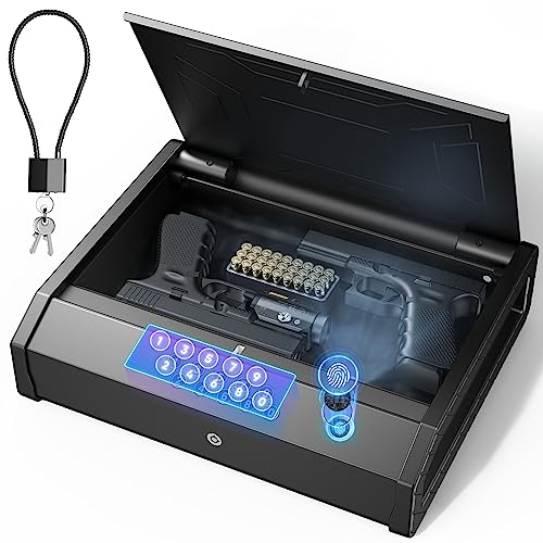 Pokipo Biometric Gun Safe, Gun Safe For Pistols With 3 Ways Unlock - Fingerprint, Keypad, Keys, 1S Quick Access Handgun Safe With Gun Lock For Home Bedroom Car, 2 Gun Capacity #TOP6