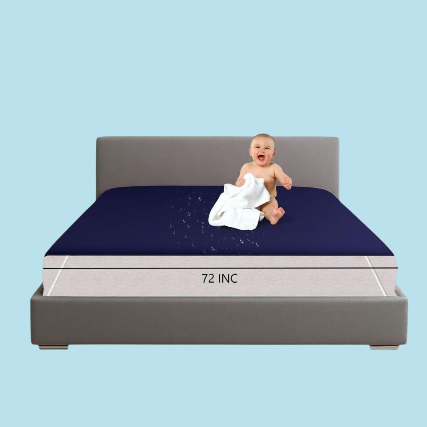 Waterproof Mattress Protector Blue Cotton Terry Premium King Size Bed Cover-picture-22