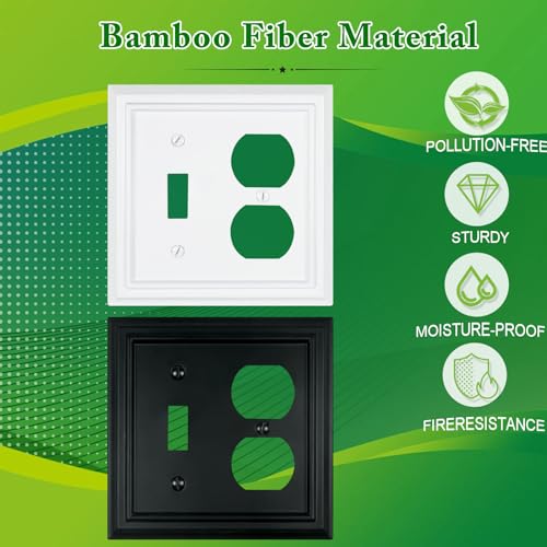 Pure White Decorative Outlet Covers Wall Plates, Bamboo Fiber Light Switch Covers, Natural Material Electric Receptacle Switch Plate Outlet Cover of various styles (2 Gang Toggle/Duplex 2 Pack) by Kisrvopn - Used condition - Image 6