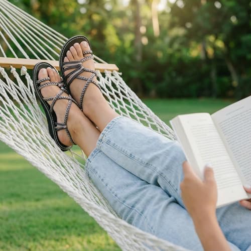 Image of Plaka Flat Sandals for Women Palm Leaf
