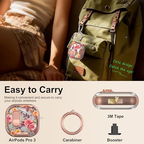 Image of for AirPods 4 Case 2025 with Safety Lock & Foldable Phone Stand, Red Rose | Double Drop Protection,Two-Piece Design, Airpod 4 Case with Keychain & Cleaner Kit, Support Wireless Charging, Shockproof