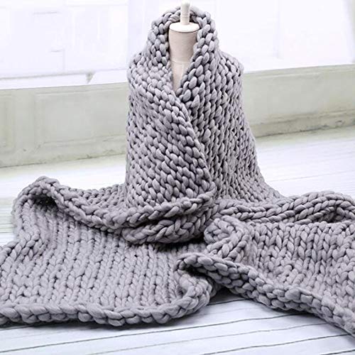 AWLLY Manta de Lana Gruesa Tejida a Mano Manta de Lana de Punto Manta de sofá Manta Gruesa,Gray,200 * 200cm