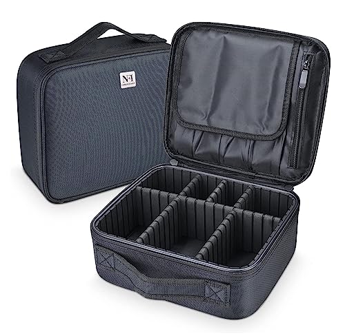 NFI essentials PU Makeup Box Cosmetic Makeup Kit Professional Storage Organizer Travel Toiletry Vanity Make Up Bag Beauty Case for Travel with Adjustable Compartment (Y146-Black)