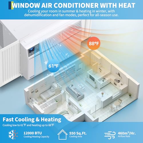 Image of Garvee 12000 BTU Window Air Conditioner with Heat, Smart WiFi Window Mounted AC Unit and Heater Combo for Apartment, Living Room, Bedroom, Rooms up to 550 Sq. Ft, APP, Voice & Remote Control