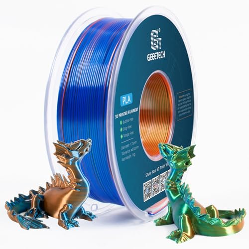 GEEETECH Silk PLA 3D Printer Filament 1.75mm, Silk Tri-Color PLA Filament 1KG(2.2lbs), Dimensional Accuracy +/- 0.02 mm, Multicolor Filament PLA Orange Blue Green