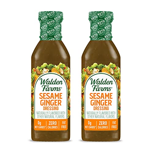 Walden Farms Sesame Ginger Dressing – Calorie-Free, Gluten-Free, Low Carb, Keto-Friendly, Sugar-Free, Fat-Free, Dairy-Free Savory Sesame Ginger Flavor – 2-Pack, 12 oz Bottles
