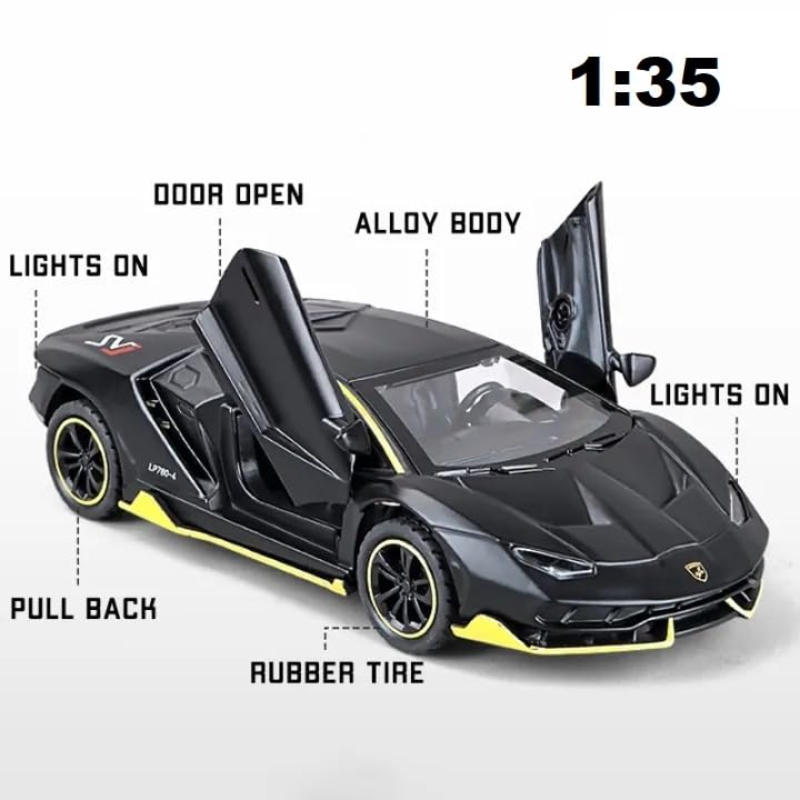 Image of Invite Enterprise 1:35 Scale LP780-4 Style Alloy Diecast Car Model with Sound & Light, Pull Back Metal Toy Car with Openable Doors, Kids Birthday Gift & Car Lovers Collection[Multicolor] [Pack of 1]
