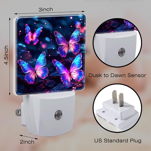 Image of Glowing Purple Butterflies Night Light Plug into Wall, Neon Butterfly Dusk to Dawn Night Light,0.5w Energy Saving Sleep Friendly Nightlights for Kids Boys Girls Home Decor