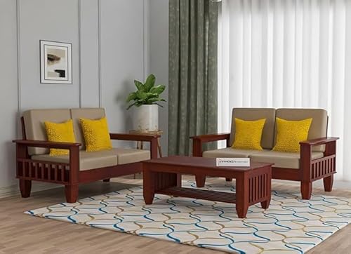 Image of NEW MAMTA CRAFT Sheesham Wooden 4 Seater Sofa for Living Room | Rosewood 4 Seater Cushion Sofa with Side Newspaper Holder for Home & Office | Sofa (40 Density Cushion,Mahogany,2+2 Seater)