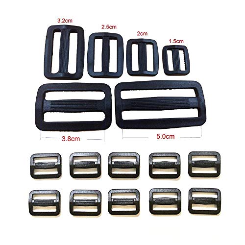 25PCS Negro Ajustable Plástico 3 Bar Slides Hebillas Mochila Cincha Moll Tactical Bolsa Partes (25 mm)