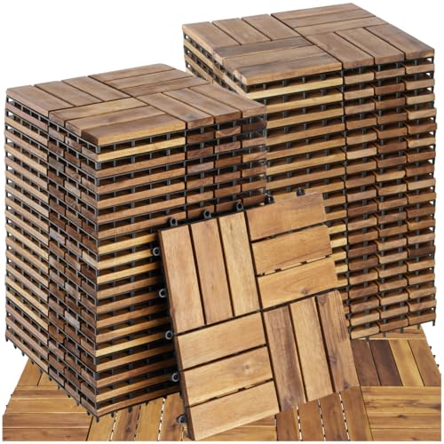tectake® Set di 40 Piastrelle in Legno di Acacia per Esterno, 31x31 cm, area confezione 3,844 m², 12 Doghe Ciascuna, Design a Mosaico, Pavimento per Terrazza e Giardino, Piastrelle per Giardino