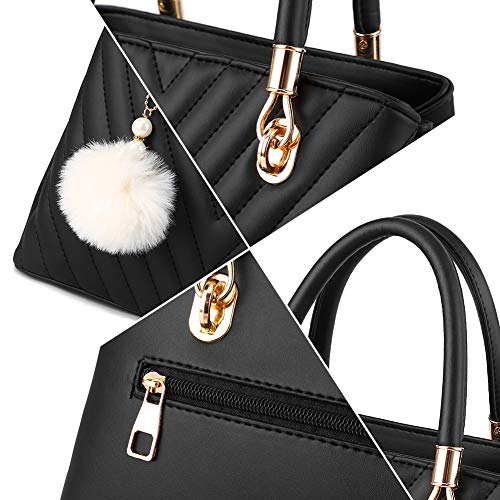 Image of I IHAYNER Womens Leather Handbags Purses Top-handle Totes Satchel Shoulder Bag for Ladies with Pompon