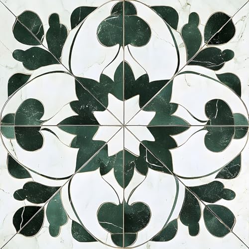 Image of Nuxovilar Peel and Stick Vinyl Floor Tiles, 11.8 inchx11.8 inch | Green Leaf Geometric Pattern, 10-Pack Self-Adhesive Flooring for DIY Upgrades