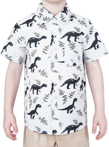 Image of Boys Hawaiian Button Down Shirt, Pure Combed Cotton Short Sleeve Size 3-15Y | Pure Combed Cotton, Smooth 60s yarn, Tagless Label, Pilling-Resistant, Shrink-Resistant, Fade-Resistant, Machine Washable