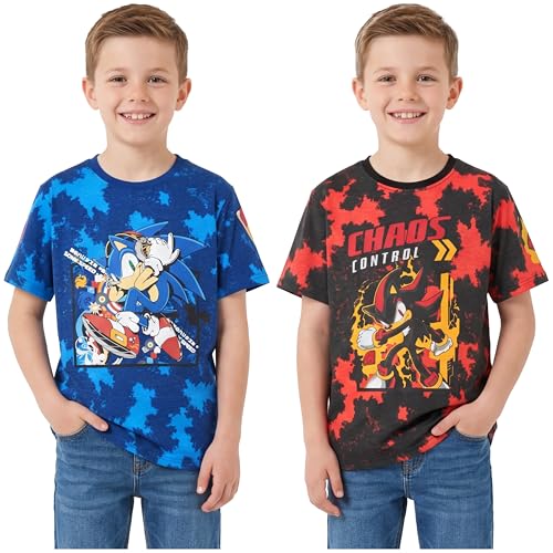 Get Trend Sonic The Hedgehog T-Shirt Garcon, Lot de 2 Ras du Cou et Manches Courtes T Shirt Ete, Léger et Respirant, Gaming Merchandise Idee Cadeau (5-6 Ans,...