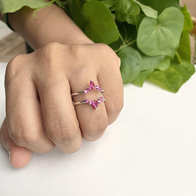 Red Ruby Crown Shaped Enhancer Guard For Women, 14k Gold Finish Ruby Wrap Ring, Engagement Ring