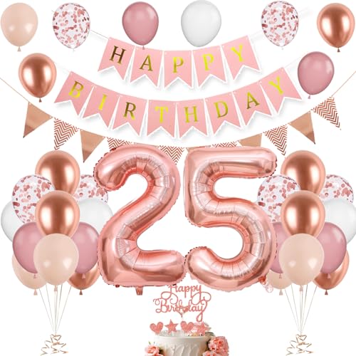 Palloncini 25 Anni Compleanno Oro Rosa, Decorazioni 25 Complean, Palloncini 25 Anni Set, Palloncini Foil 25, Palloncini Lattice Oro Rosa Bianco, Striscione Topper Torta per Festa Donna Uomo