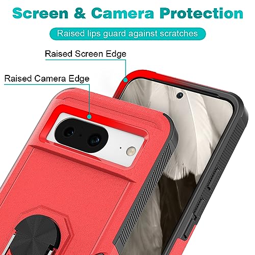 Image of Sandstone Mystery Case for Google Pixel 8 Military Grade Shockproof with Metal Ring Kickstand for Google Pixel 8 Phone Case - Red