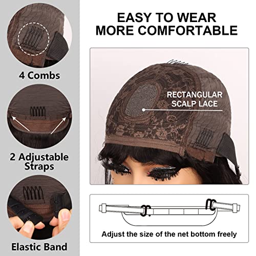 G&T Wig 12" Straight Human Hair Lace Bob Wig With Bangs Realistic Look 2X1 Hd Lace Glueless Wigs Blunt Cut Short Straight Human Hair Wigs For Black White Women (Natural Black) #TOP4