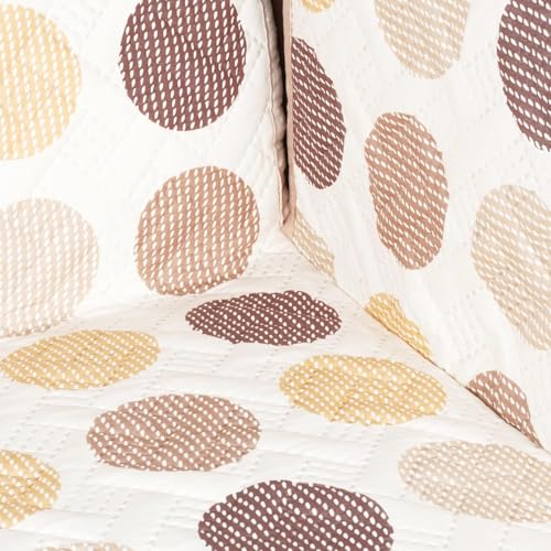Image of Printed Quilted Sofa Mat for 5 Seater (3+1+1) - Geomatric Design Slipcover with Armrest, Pockets on Both Sides, Fully Covered Sofa Protector - Multicolor Circle