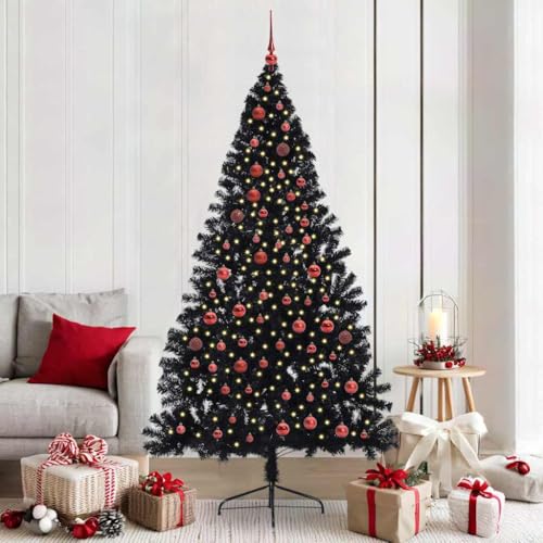 Árbol de Navidad artificial negro 210 cm preiluminado para evitar cables en decoraciones de hogar 2