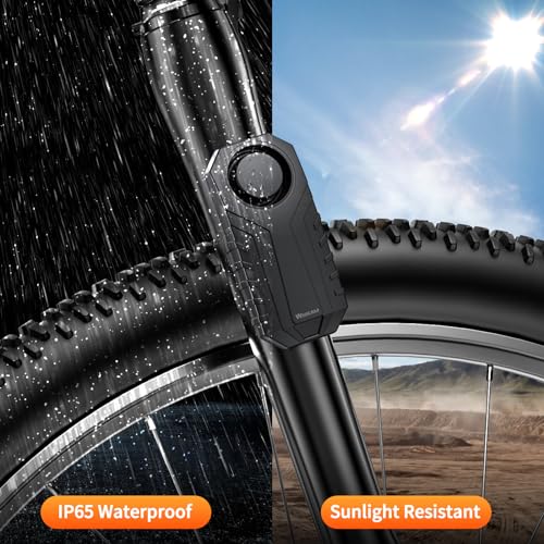 WSDCAM Kabelloser Fahrradalarm mit Fernbedienung, wiederaufladbares Fahrradalarmanlage, Diebstahlschutz, IP65 wasserdicht, 113 dB lauter Fahrradalarm für E-Bikes, Motorräder, Roller, Outdoor-Reiten