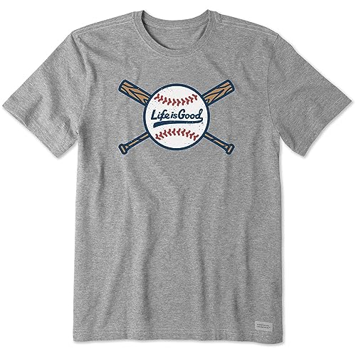 Life is Good. Men's Crusher Tee Baseball and Bats, Heather Gray