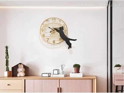 Miniatura 5 de ZAJ Reloj de Pared - Reloj de pared de gato moderno, simple y silencioso, grande, reloj de pared grande negro y dorado, creativo, líneas de hierro