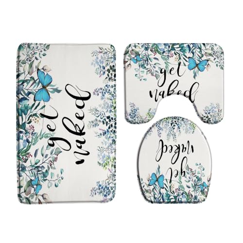 VPUPCN Green Leaves 3 Pcs Bath Rugs Set,Sage Green Eucalyptus Leaf Watercolor Nature Floral Plant Botanical Spring Bathroom Kitchen Rug with 17.8