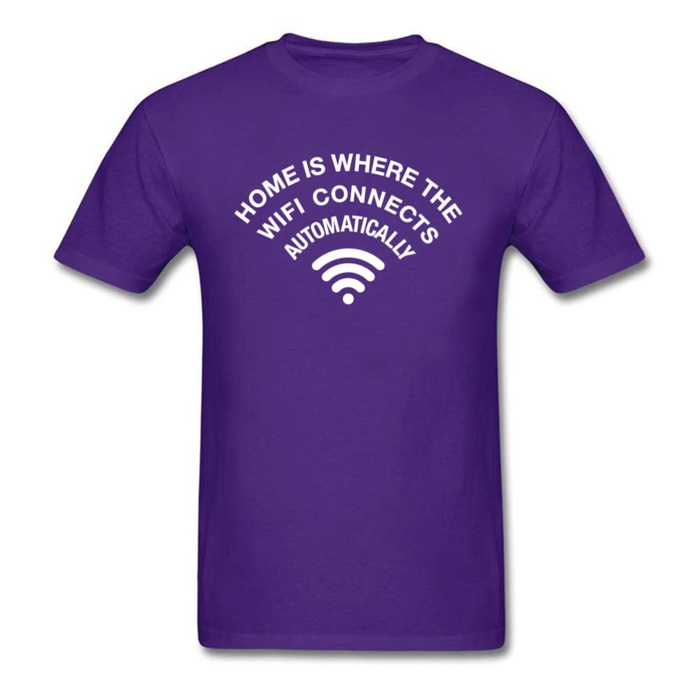 Geek Home T Shirt Short Sleeve Wifi Tshirt Men Top T-shirts Summer O-neck Cotton Fabric Engineer Tees Funny Saying Clothes (Purple, L)