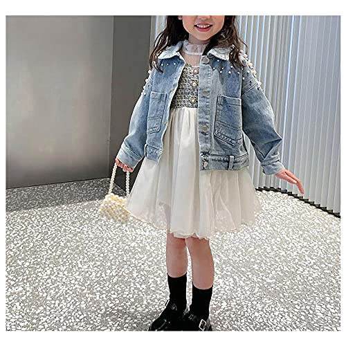 Pearls Beading Denim Jacket for Girls Fashion Coat Baby Girls Clothes Outerwear Long Sleeve Jean Coat2