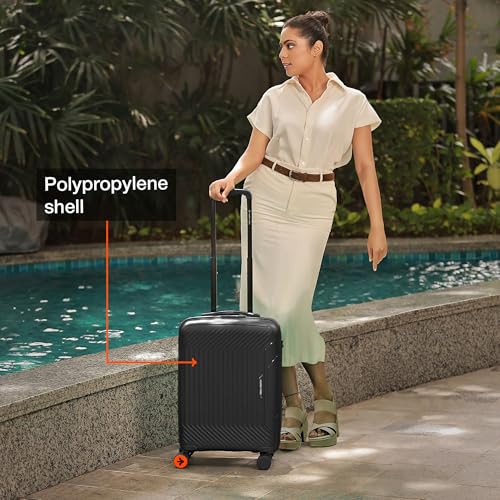 Image of Nasher Miles Coorg Hard-Sided Polypropylene Cabin Luggage 20 inch | 55cm | 8 Wheels Small Trolley Bag for Travel | Suitcase (Black)