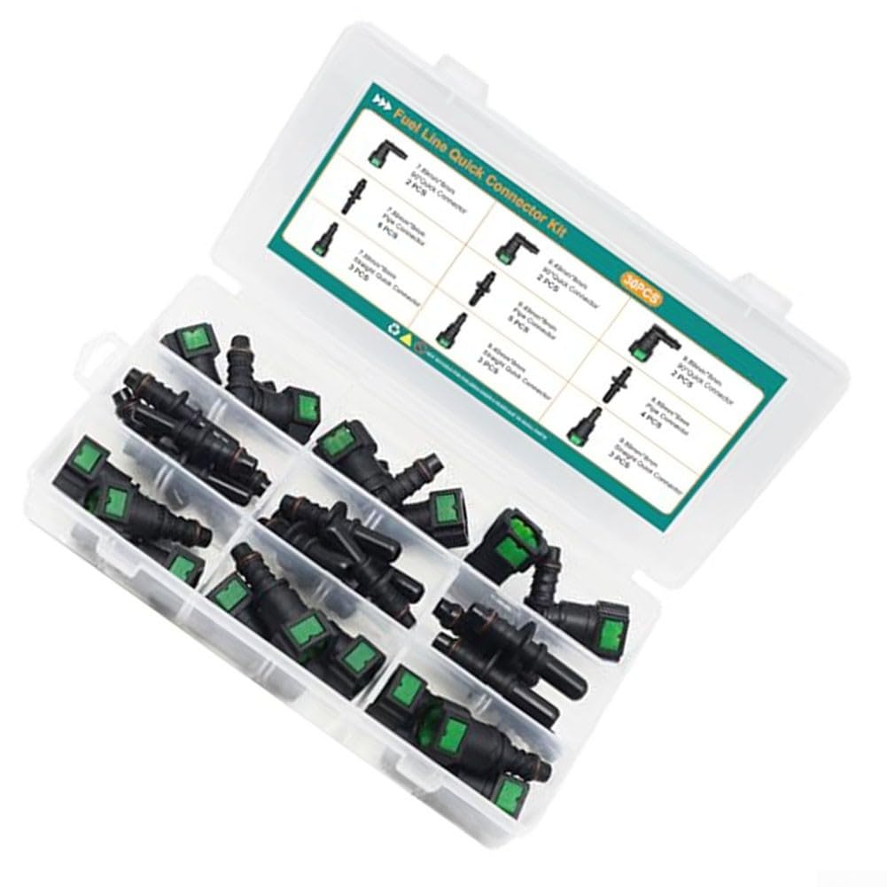Set di 30 connettori rapidi per tubi carburante, PA12 in nylon SAE per tubo ID da 8 mm, kit di riparazione per aria, acqua, olio