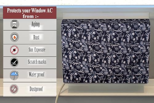 Image of The Furnishing Tree Elastic fit waterproof Polyester window ac cover suitable for Croma 1.5 Ton, Dustproof cover for inner and outer section, In CM: (55.88x71.12x45.72), Self Pattern Blue
