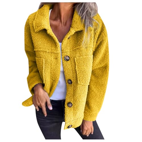 RUIRUILICO Manteau en Laine Femme Boutonné Chic Décontracté Manteaux Imitation Peau de Mouton 2025 Automne Hiver Veste Court Polaire Col à Revers Doux...