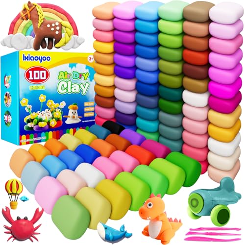 Ixiaoyoo Air Dry Clay, 100 Colors Modeling Clay for Kids, Safe & Non-Toxic, DIY Model Art & Crafts Toys with Sculpting Tools, Home Party Favors, Birthday Toys Gift for Ages 3-12 Boys & Girls