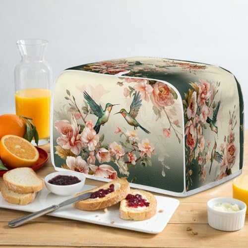 Image of Talayituse Hummingbird Floral Print 4 Slice Toaster Covers Dust Protection Bread Maker Covers Toaster Oven Cloth Cover Kitchen Accessories Washable Appliance Cover with Handle