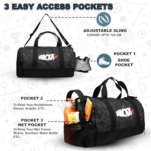 Image of Whackk Cardio Wild Moss 31L Gym Duffle Bag|Separate Shoe Pocket|Dry Wet Pocket|Multipurpose Carry Bag|Adjustable Strap|Lightweight Sports Kit|Unisex Bag|Fitness /Workout /Training /Sports /Travel